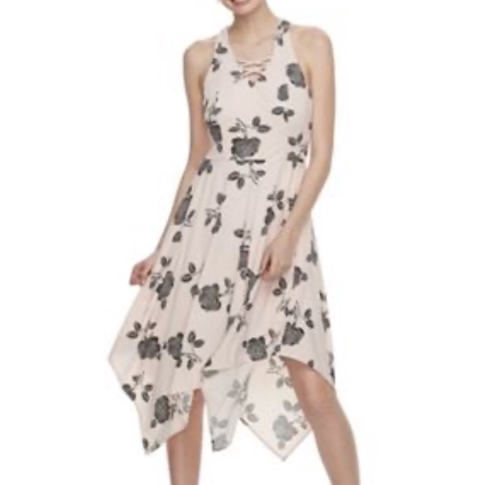 CANDIE’S Size XS Pink & Black Floral Midi Halter Dress